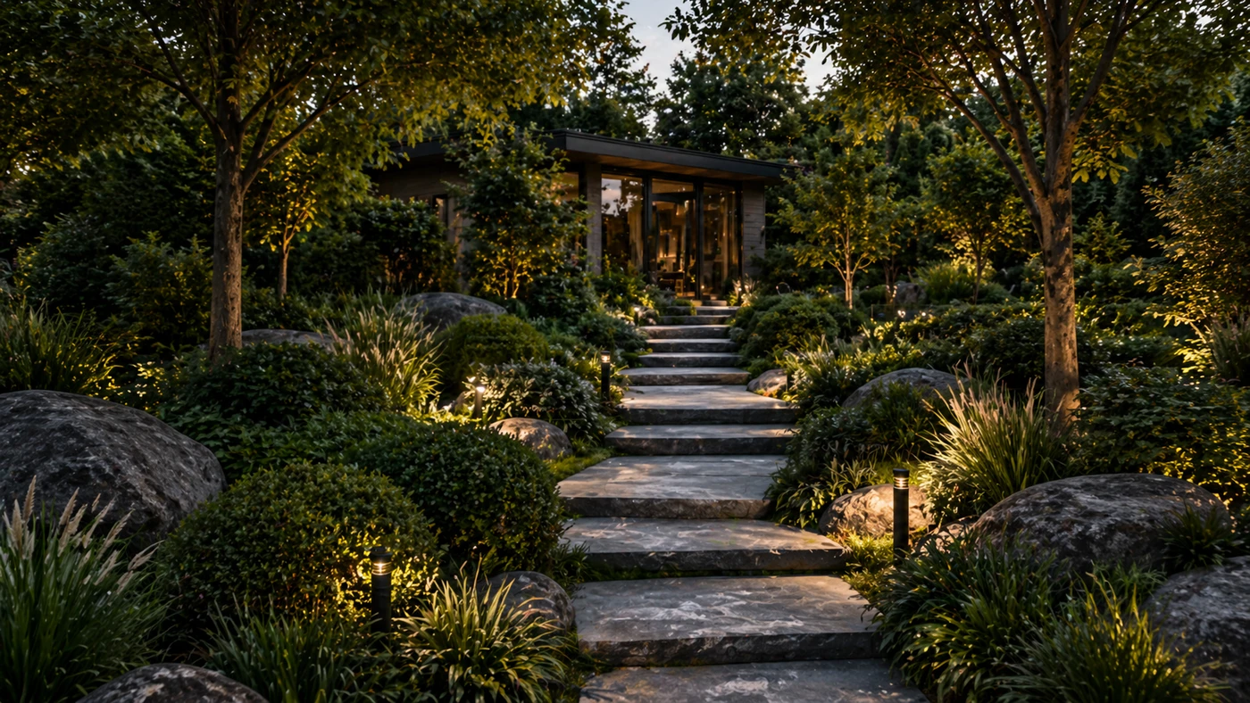 Готовый ландшафтный участок перед выездным осмотром